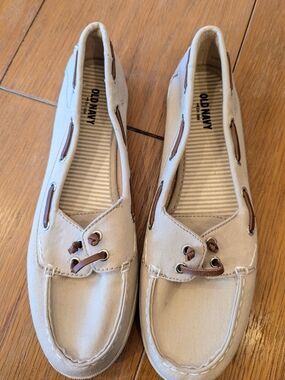 Old Navy Women's Beige Canvas Boat Shoes 10